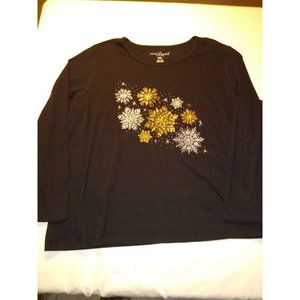 Gloria Vanderbilt Casuals Black Shirt with Snowfla